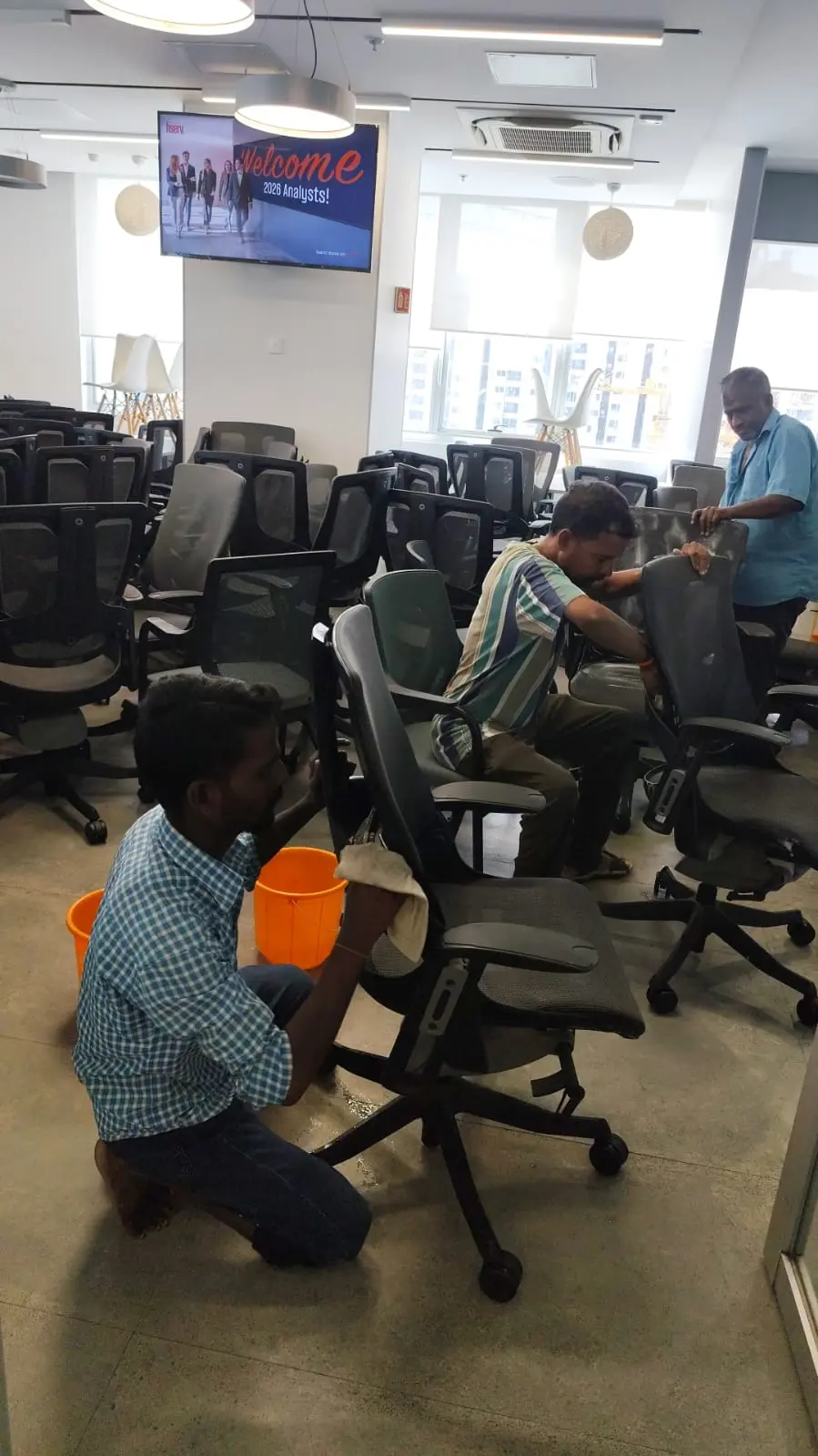 Office chair cleaning in progress