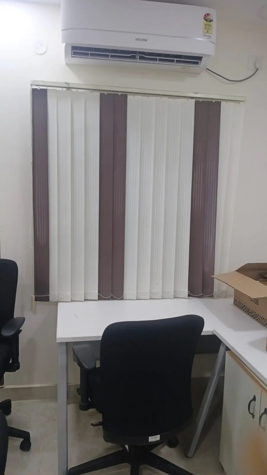 Cleaned vertical blinds in an office